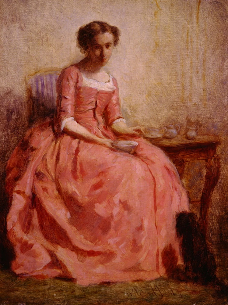 Ragazza in un vestito rosa a un tavolo - The Bowes Museum, Barnard Castle, County Durham